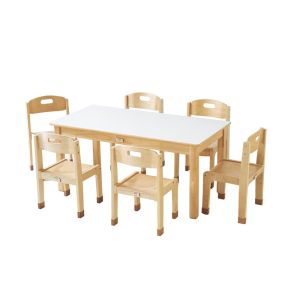 Cosy Essence - Milk White Rectangular Table with a Set of Six Stackable Chairs